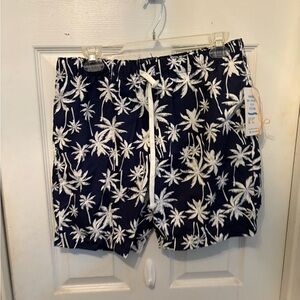 Tropical Navy Palm Swim‎ Trunks